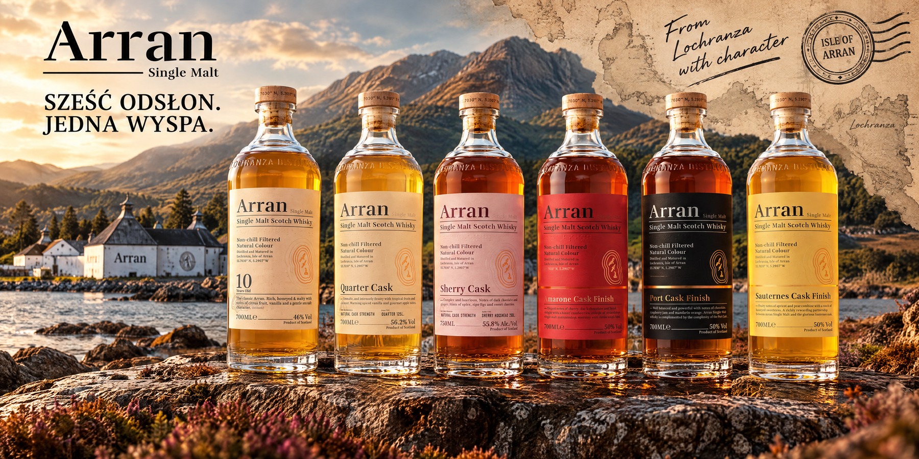 Sześć butelek Arran Single Malt
