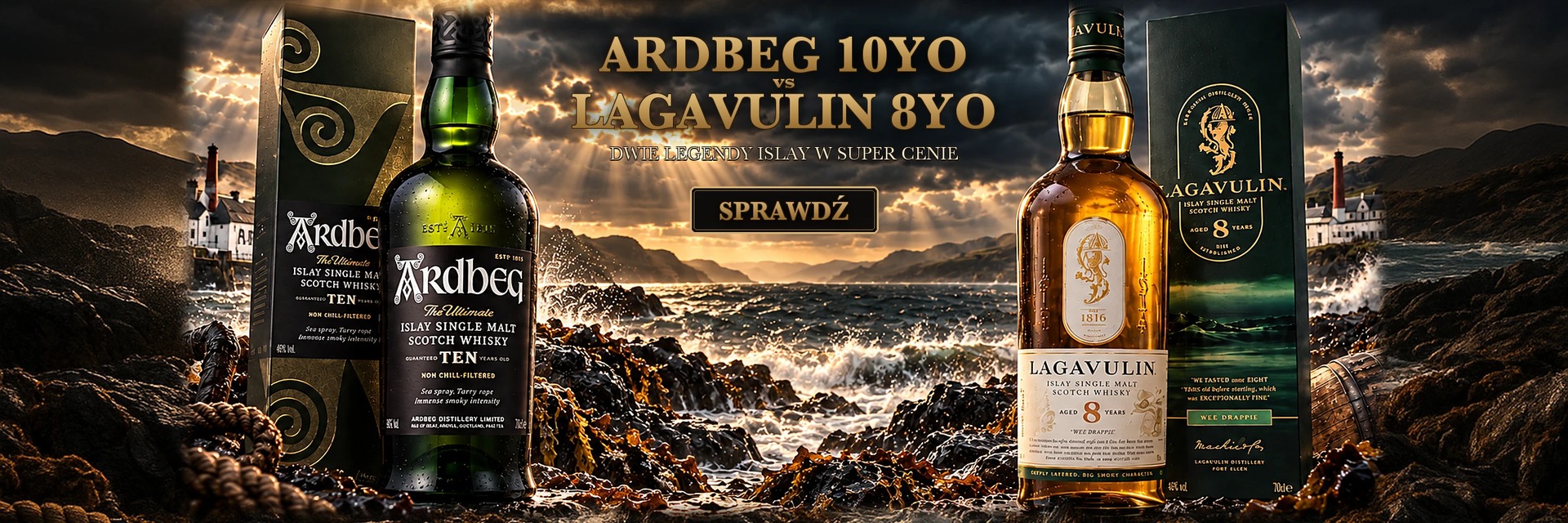 Ardbeg 10 vs Lagavulin 8 – pojedynek Islay w AlkoOutlet